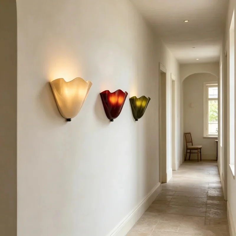 Colored Glass Wall Lamps French Retro Glass Skirt Light Wabi-Sabi Style Living Room Corridor Aisle Bedroom Bedside Wall Lights