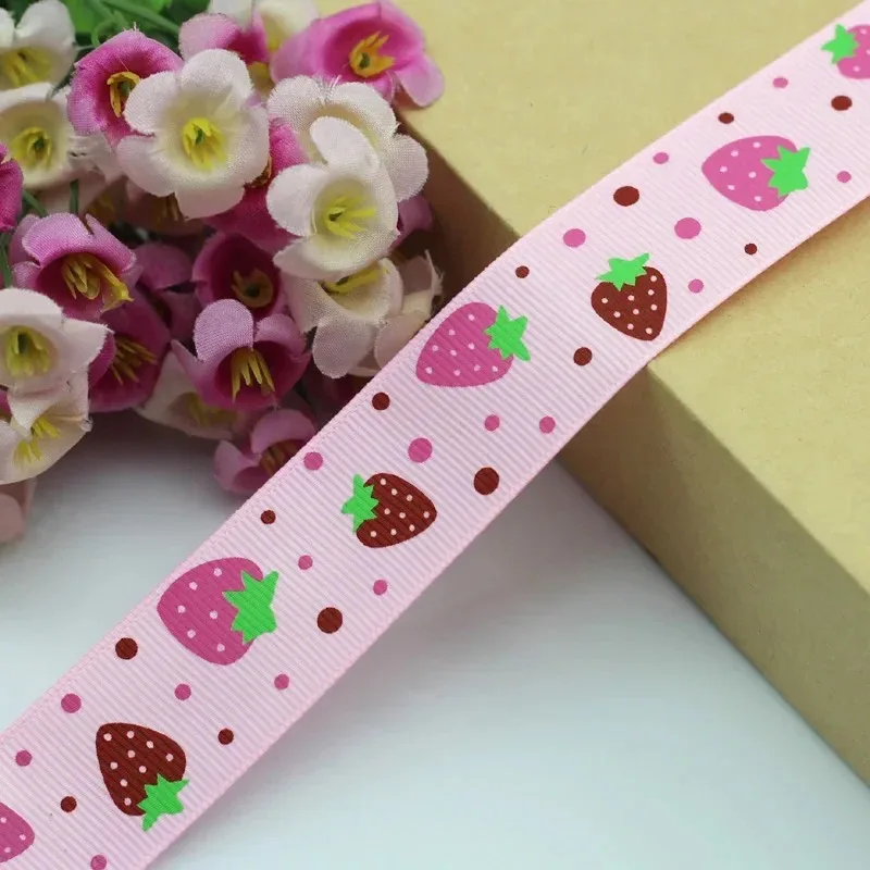 5 metri/lotto 25mm Nastro Del Grosgrain Fatti A Mano Fragola Stampato Nastri di Cotone per la Cerimonia Nuziale Decorazione Di Natale FAI DA TE Tessuto Da Cucire