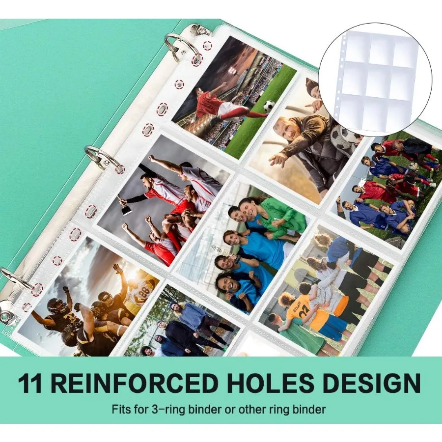 Trading Card Sleeve Pages PANDRI 100 Pack 9 Pocket Trading Card Storage Album Pages 11 Holes Fit 3 Ring Binder