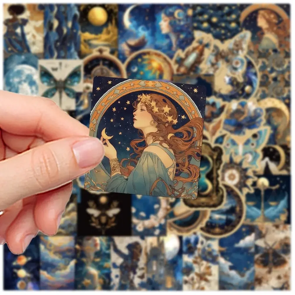 50Pcs/pack Cool Golden Gothic Cat Moon Graffiti Stickers Punk Outer Space Planet Decals Laptop Luggage Phone Waterproof Sticker