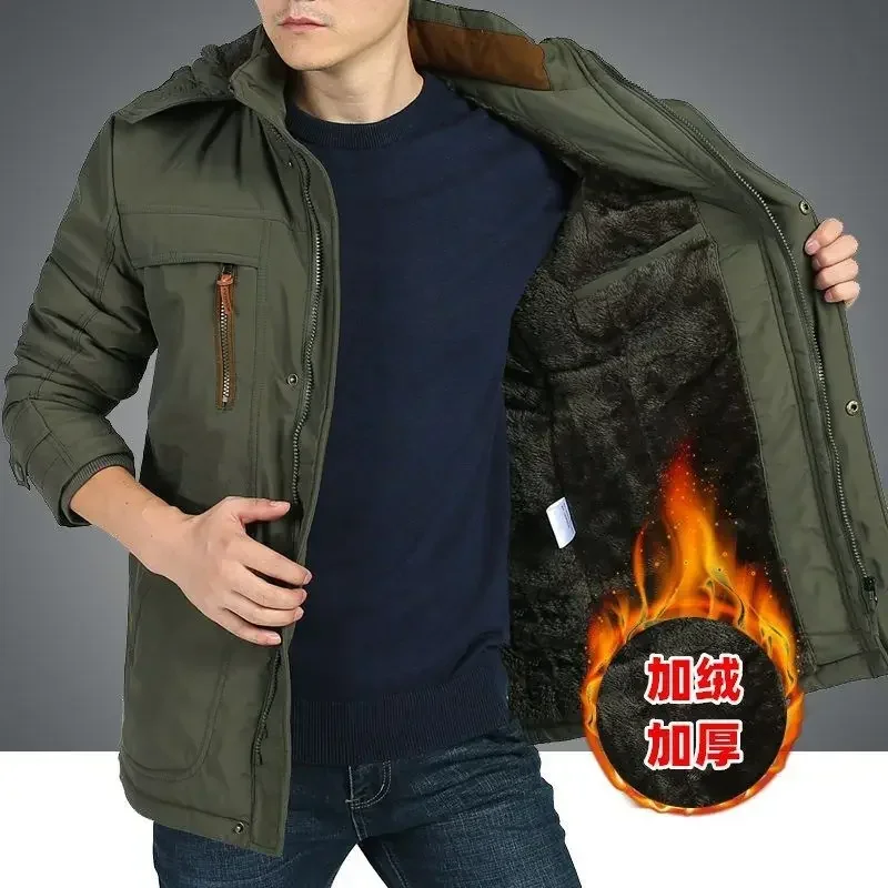 Big Size Multi-pocket Men\'s Winter Jacket Fleece Linning Outdoor Parka Coat Hooded Windbreaker Military Thick Warm Outerwear