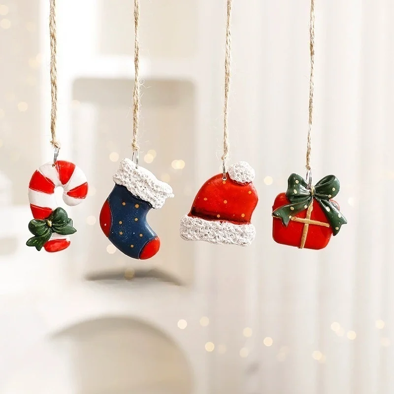 

2026 Cute Christmas Resin Small Pendant Festive Gift Set DIY Hanging Ornament Santa Snowman Xmas Tree Home Decor Gift Package
