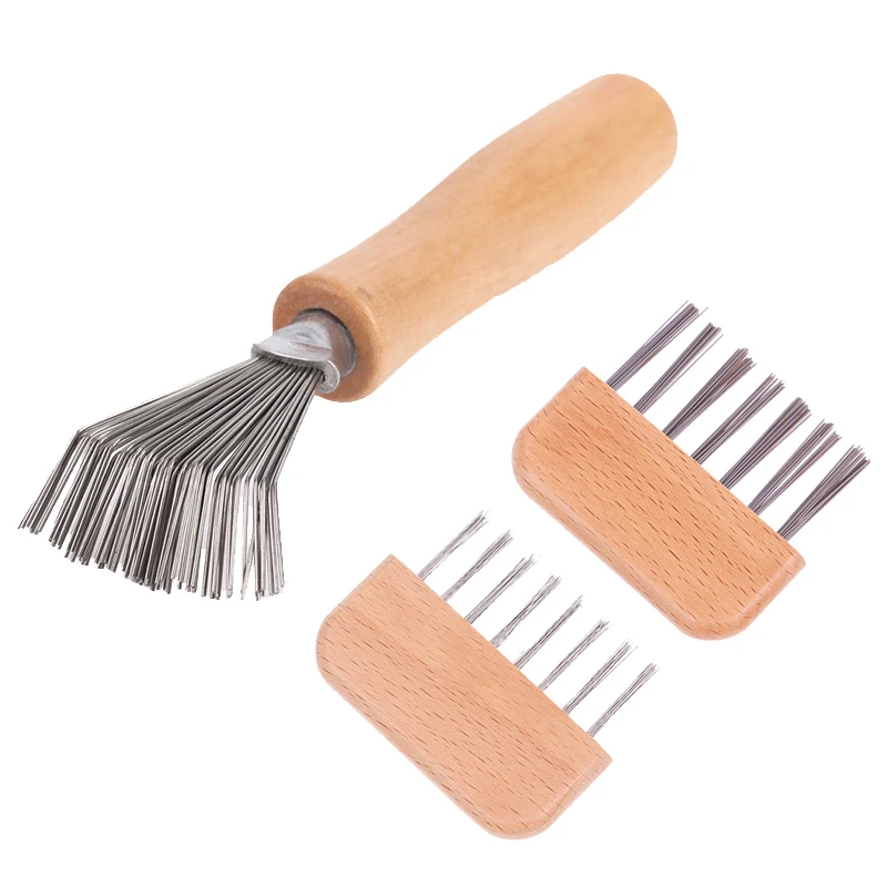 Hair Brush Cleaner Mini Dirt Remover Home Travel Salon Rake with Metal Wire Portable Comb Brush Wooden Handle Cleaning Tools