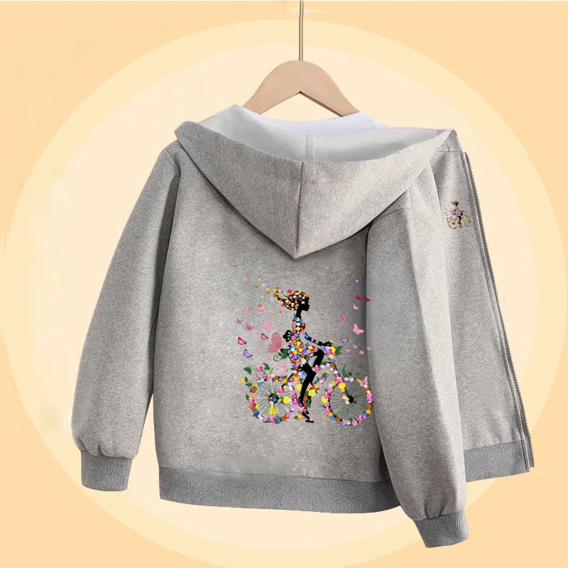 Butterfly Bike Cartoon Sweatshirt für Mädchen Herbst Langarm Mäntel Mädchen Baumwolle Hoodie mit Reißverschluss 5-14T – Detail 6