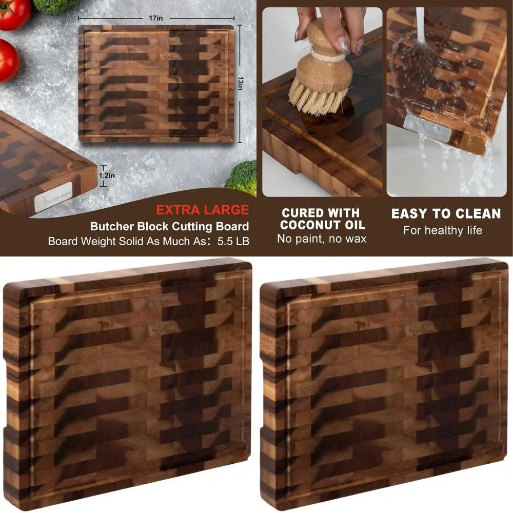 

Кухонная разделочная доска из орехового дерева, 17x13x1,2, с пазом для сока и встроенной ручкой