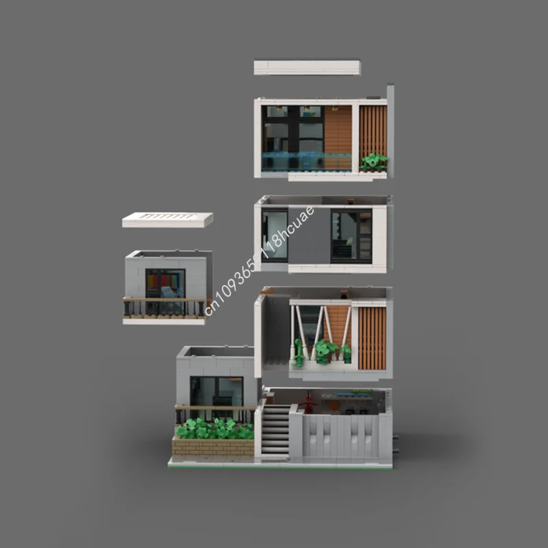 3031 قطعة MOC الحديثة الفاخرة تاون هاوس وحدات نموذج اللبنات البناء هدايا عيد الميلاد لتقوم بها بنفسك لعبة فكرة التعليم الطوب #4