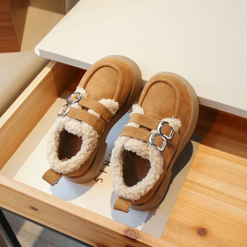 Winter Kids Cotton Shoes Girls Plush Thickened Warm Shoes 2023 Fashion Versatile Soft Children Outdoor Causal Shoes Hook Loop