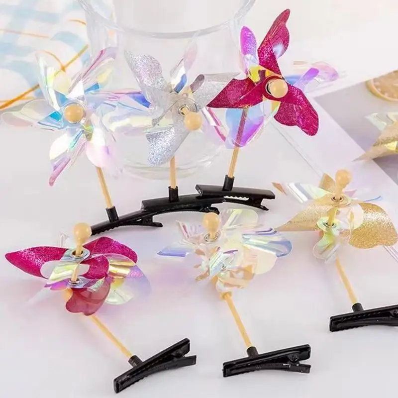 Pinwheel con paillettes forcina per capelli carino Pinwheels Festival morsetto per capelli Rave fermagli a scatto per capelli in alligatore accessori casuali per cartoni animati