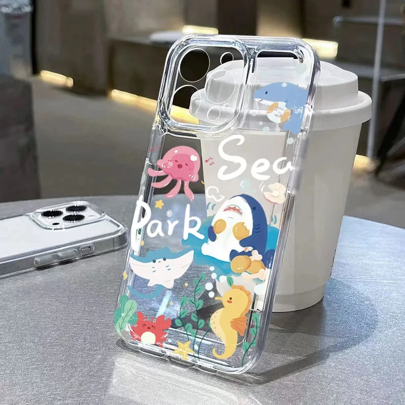 เคสโทรศัพท์มือถือแบบใสลายสัตว์ทะเล สำหรับ iPhone 16E 15 Pro 14 Pro Max 12 11 13 Mini XS XR XS Max 8Plus แบบนิ่ม