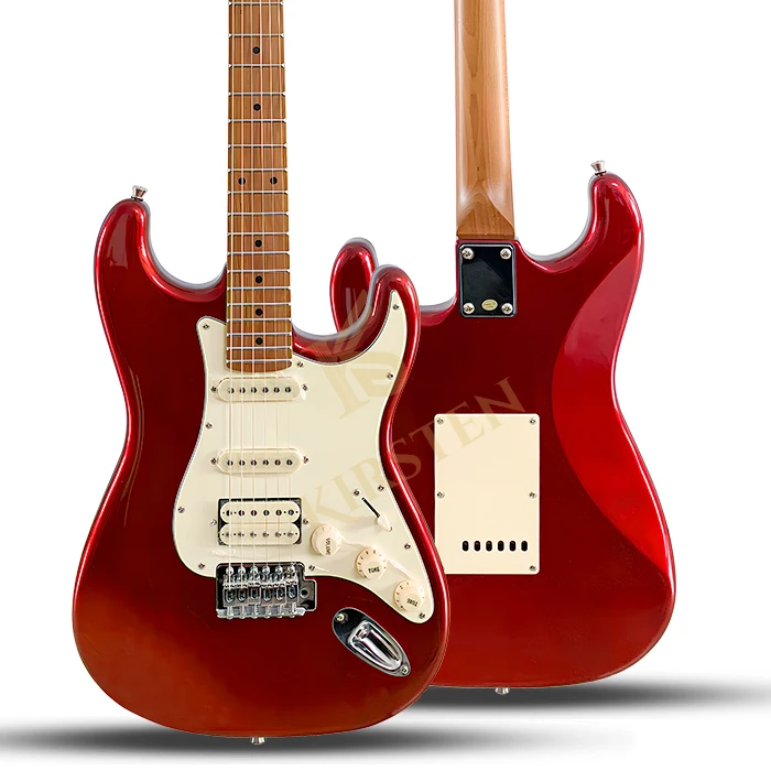 Red Black Finish Musical Stringed Instrument Featuring Maple Neck PoplarCustom 39 Inches Alnico Pickups SSH Electric Guitar