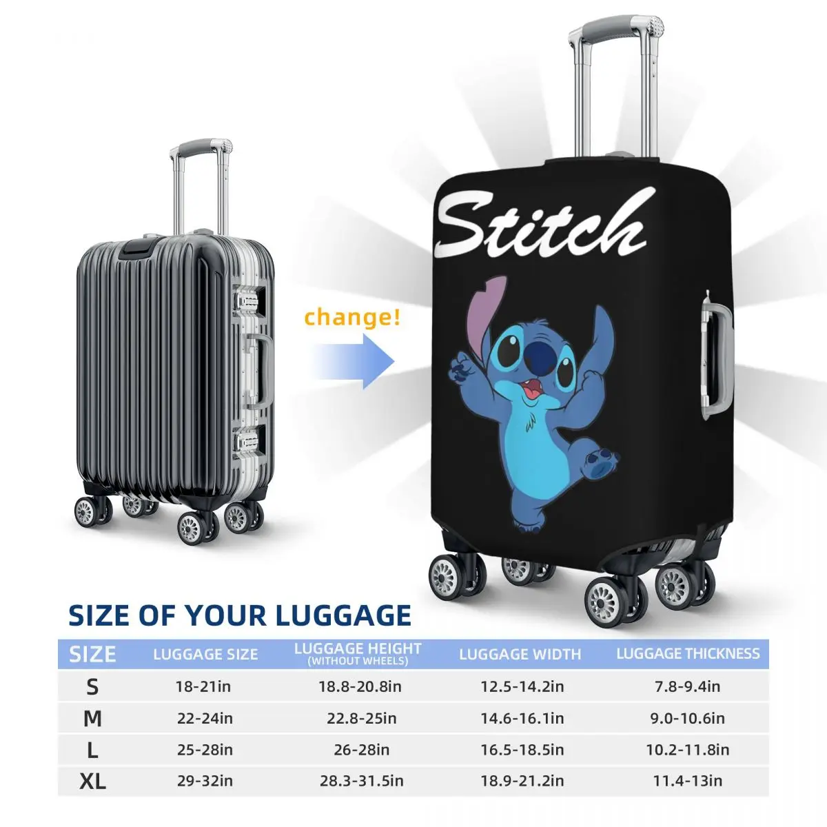 Protezione per valigia con copertura per bagagli da viaggio anime Cartoon Lovely Stitch, adatta per bagagli da 18-32 pollici