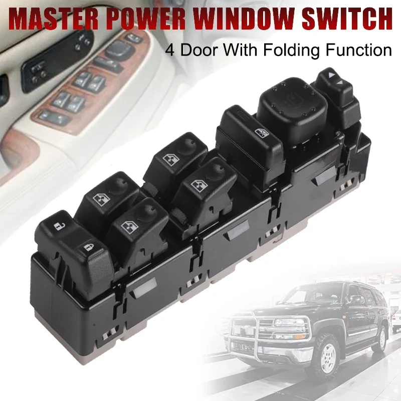 

Front Driver Side Power Window Switch With Folding Mirror For Chevy Silverado Avalanche Cadillac GMC Sierra Yukon Tahoe 15883320