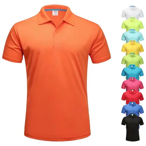 Polo de golfe respirável de secagem rápida masculino, manga curta, poliéster, gola corrida, esportiva, verão