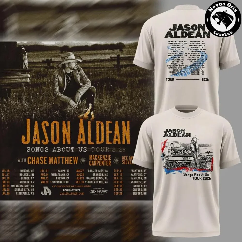 Jason Aldean Songs about Us Tour 2026 Concert Summer Men's and Women's Pure Cotton T-shirts Fans' Comfortable, Breathable
