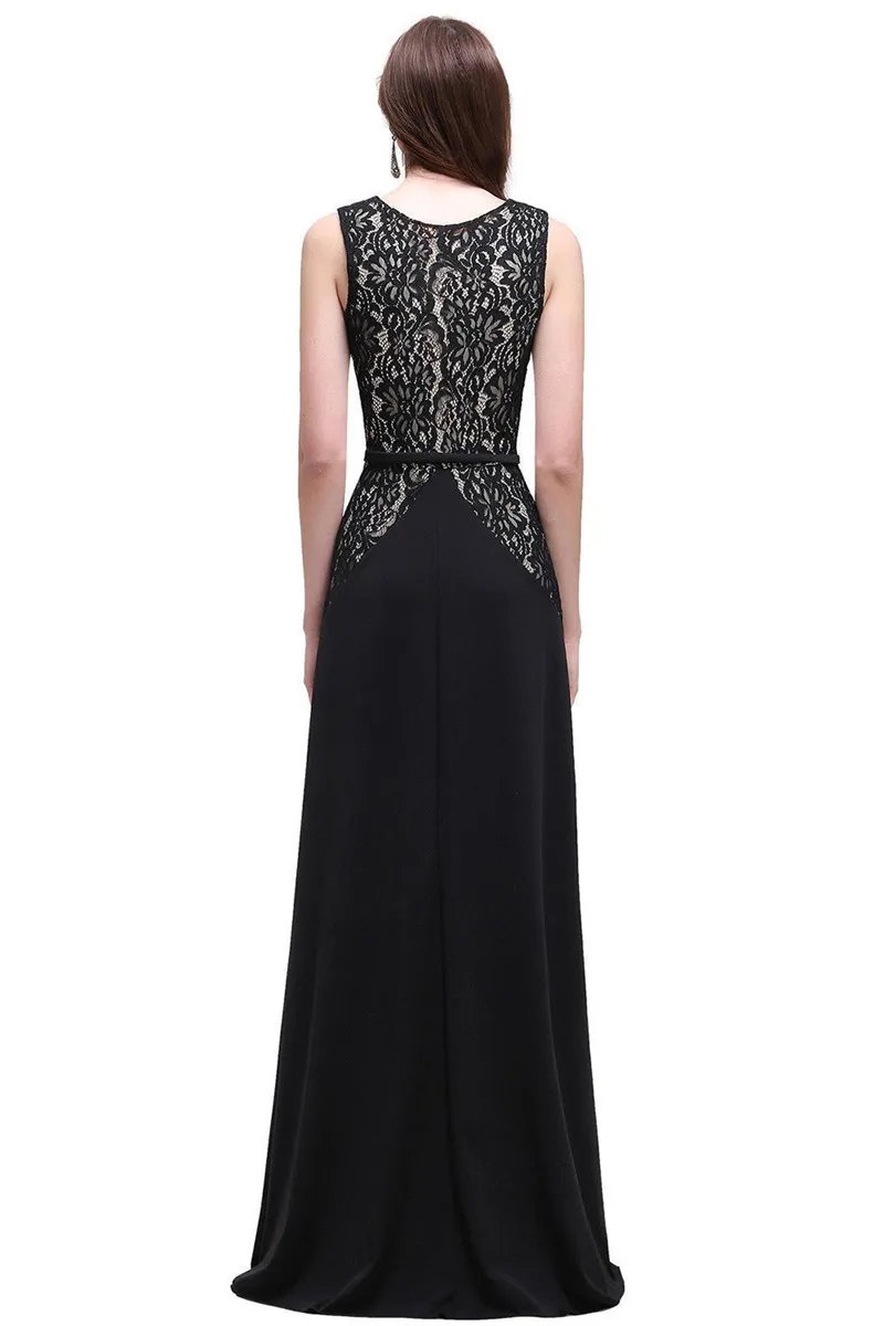 Elegant Black Lace Long Evening Dresses A Line Sexy V Neck Formal Occasion Party Sleeveless Prom Gowns For Bride Vestido De Gala