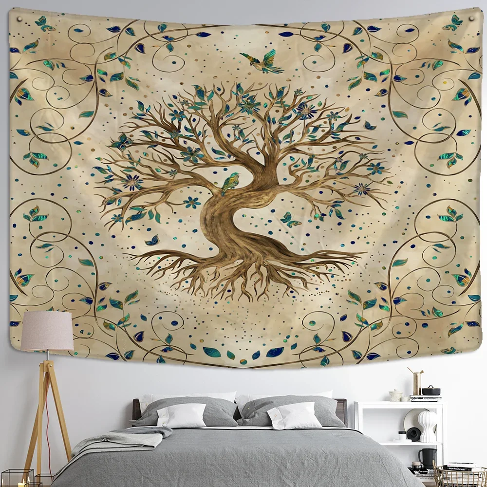 Tree of Life Art Viking Tapestry Wall Hanging Bohemian Yoga Mat Large Size Sheets Psychedelic Witchcraft Hippie Home Decor