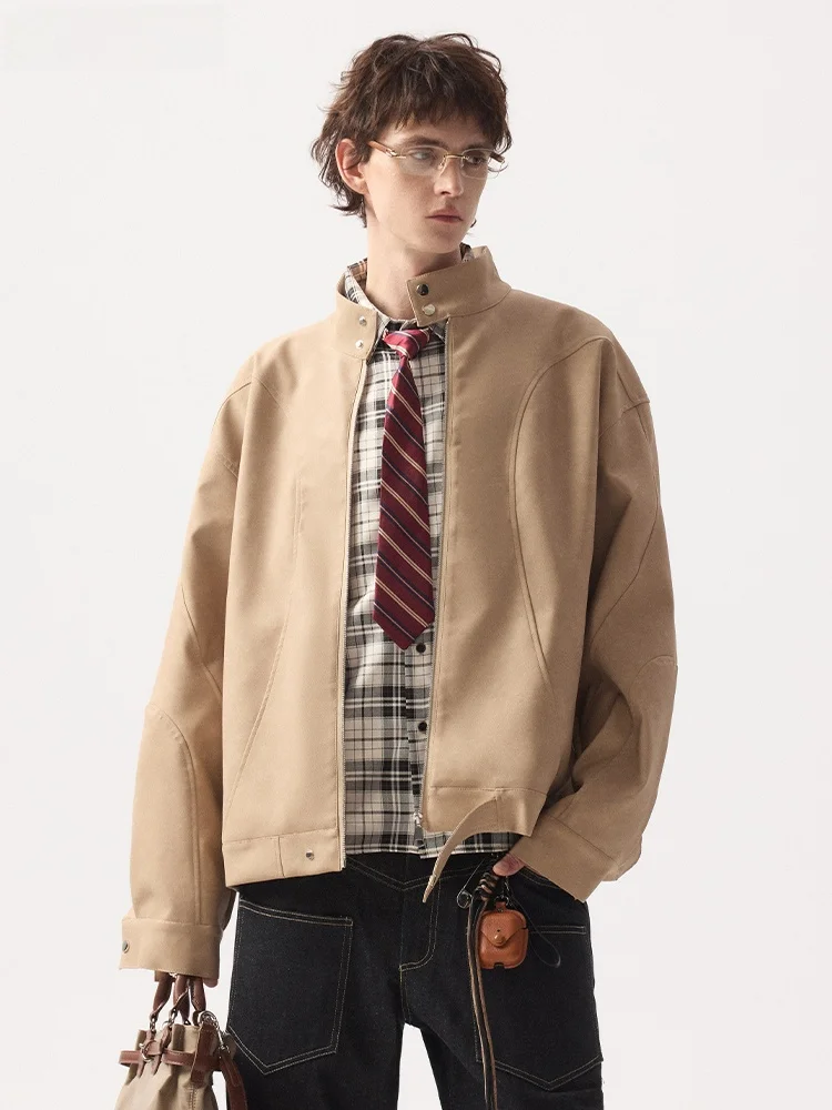 Omjk الأمريكية الرجعية تفكيك المرقعة الوقوف طوق الرجال الجلود Jaet الخريف الشتاء الاتجاه الجديد العلامة التجارية كول دراجة نارية S... #1