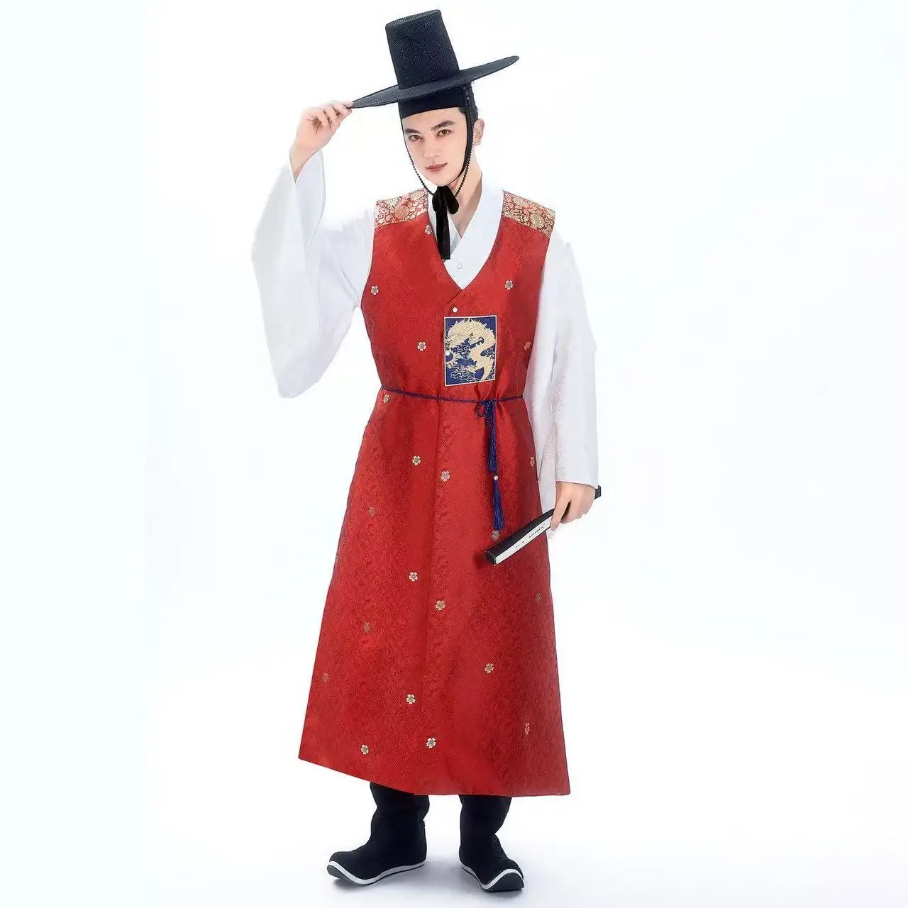 Men's Hanbok Traditional Korean Clothing Gold Woven Dragon Pattern Long Robe Carnival Event Bride Cosplay Costume Hanboks Male