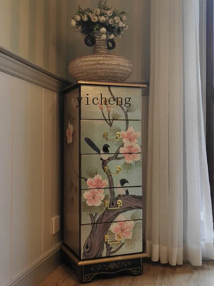 ZC Painted Cabinet Gap Storage Five-Bucket Cabinet Decorative Locker Bedroom Solid Wood Cabinet