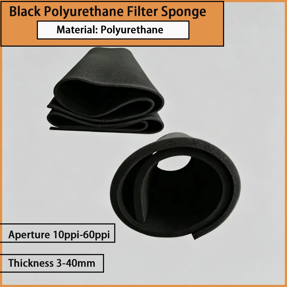 

Black polyurethane filter sponge with a pore size of 10ppi-60ppi is used for aquarium filtration, equipment ventilation, etc