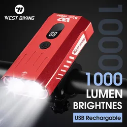 WEST BIKING Bright Bicycle Light Rechargeable 1750 Lumens Rainproof Cycling Headlight LED Flashlight MTB Scooter Bike Lamp