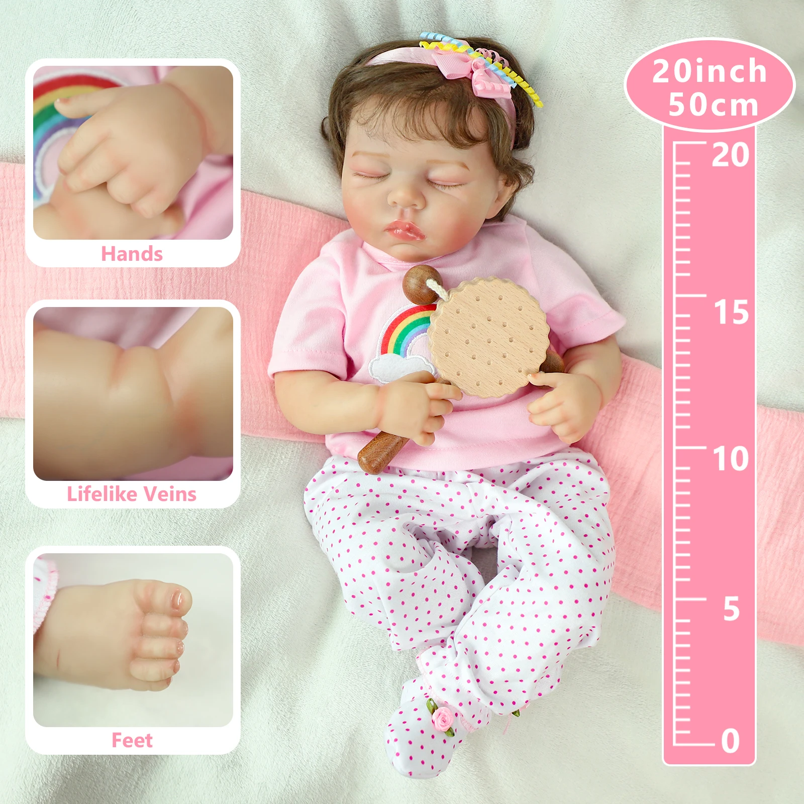 Bonecas reborn realistas, 20 polegadas, bonecas recém-nascidas realistas, corpo de pano macio com brinquedo de alimentação para crianças de 3 anos ou mais