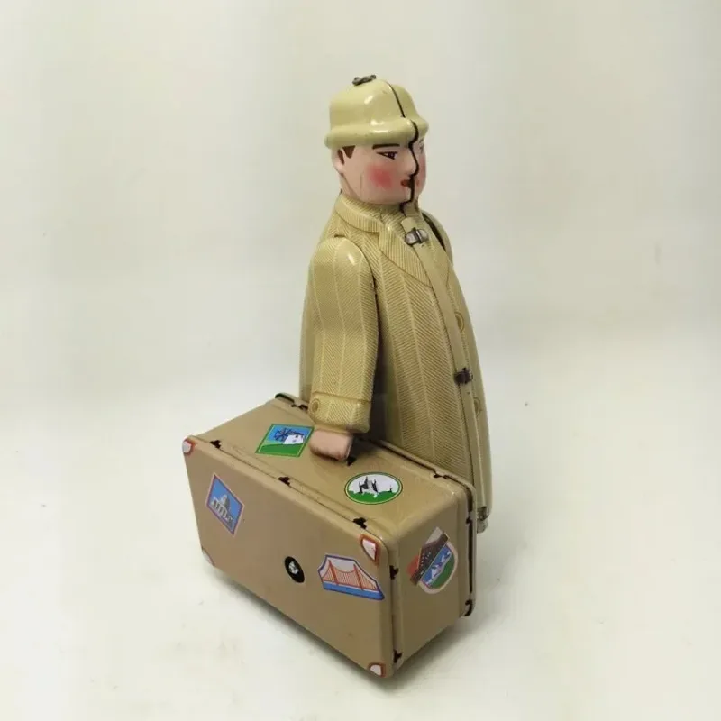 Valigia da viaggio in movimento Uomo Giocattolo a carica Collezione divertente Retro Metallo Tin Meccanico a orologeria Figure giocattolo Modello Regalo per bambini