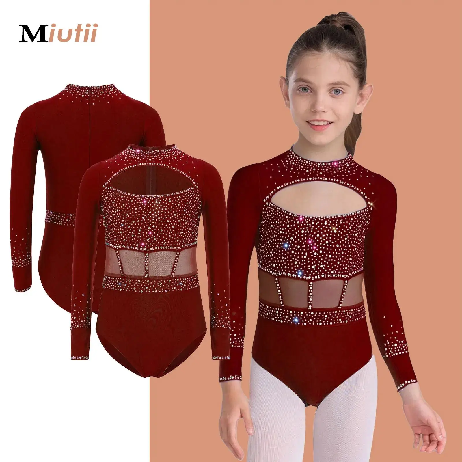 

Kid Girls Shiny Rhinestones Rhythmic Gymnastics Leotard Ballet Jersey Figure Skating Dance Leotard Performance Costume Dancewear