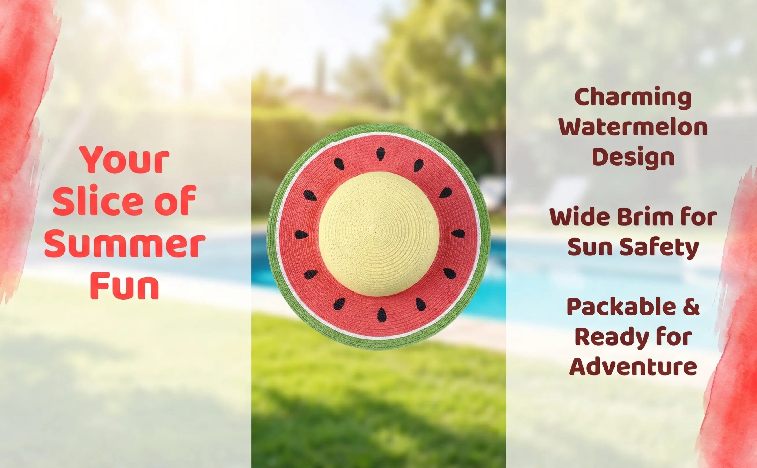 Children Summer Straw Wide Brim Sun Hat Watermelon Print Breathable Toddler Beach Travel Outdoor Sun Protection Cap