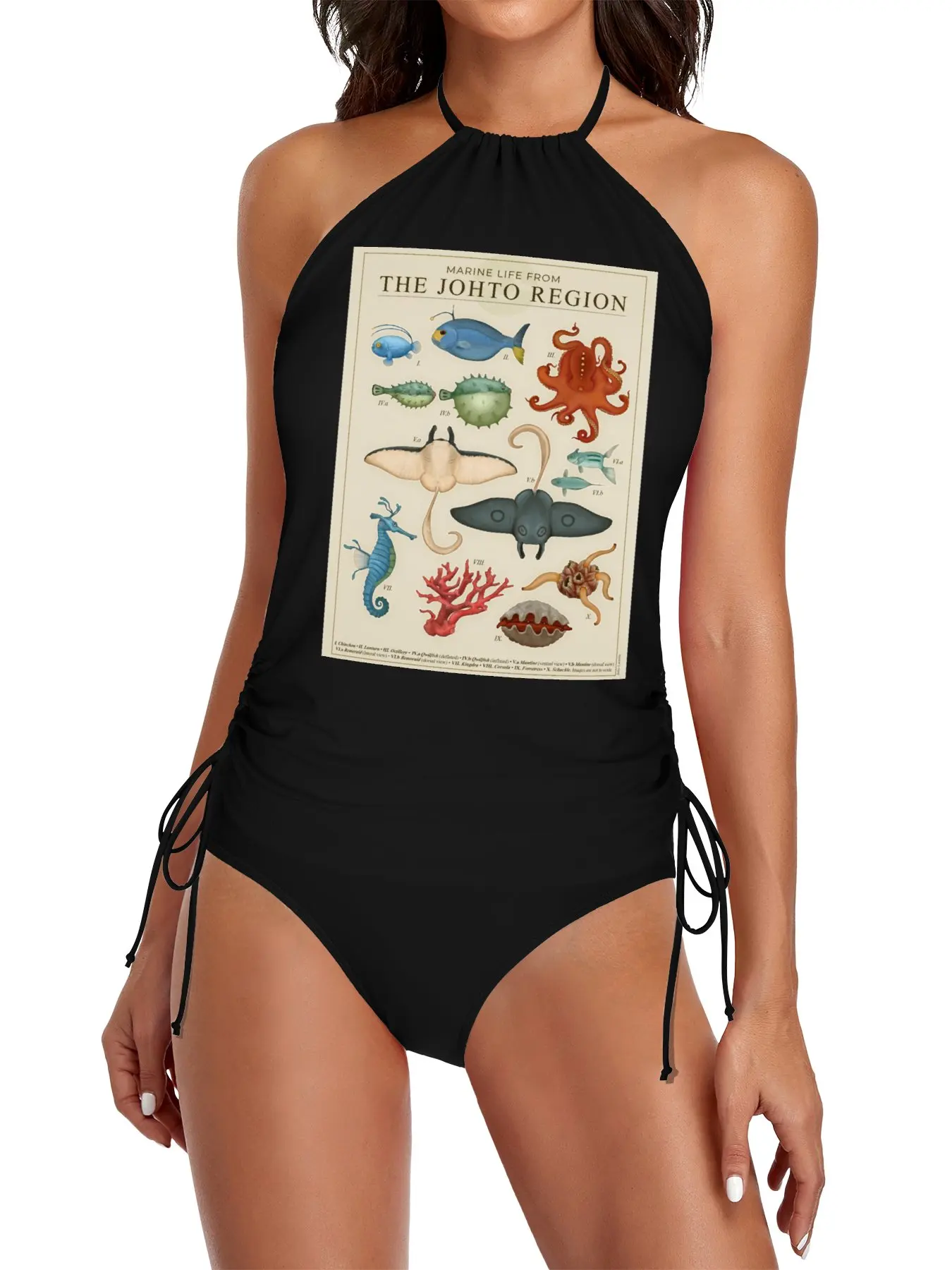 

Marine Life from Johto Split Swimsuit Set Black swimsuit Beach outfit luxury bikini