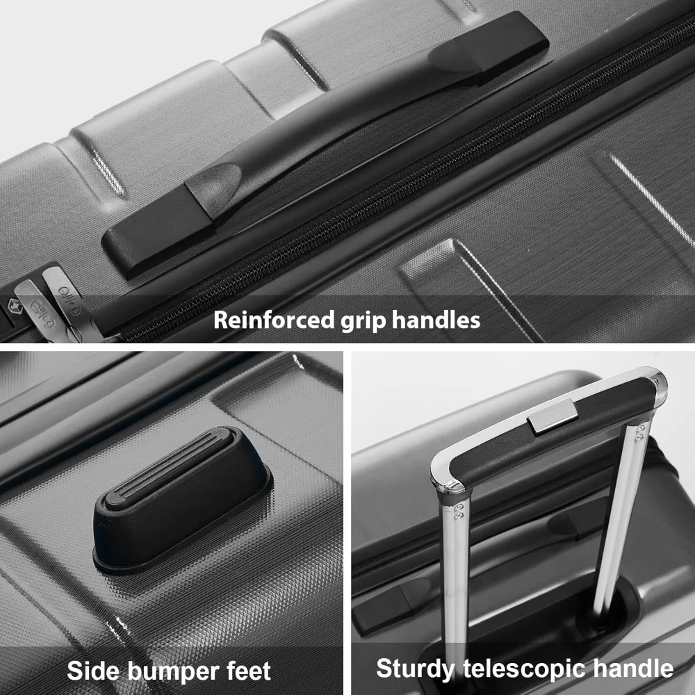 حقيبة دوارة صلبة خفيفة الوزن معتمدة من مادة PC+ABS، مقاس 24 بوصة، فحمي للسفر وتخزين الأمتعة