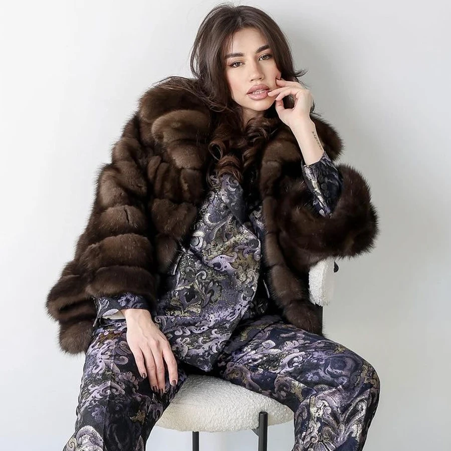 

Women's Winter Real Fox Fur Coats Turndown Cropped Fur Coats Female Natural Fur Coats