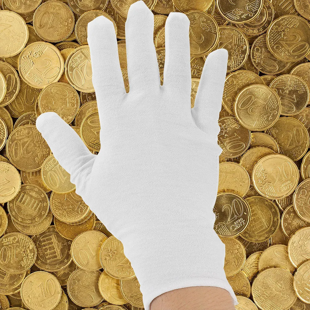

12 Pairs Cotton Work Gloves White XL Men Breathable Soft Comfortable Coin Jewelry Inspection Handling Protective Safety