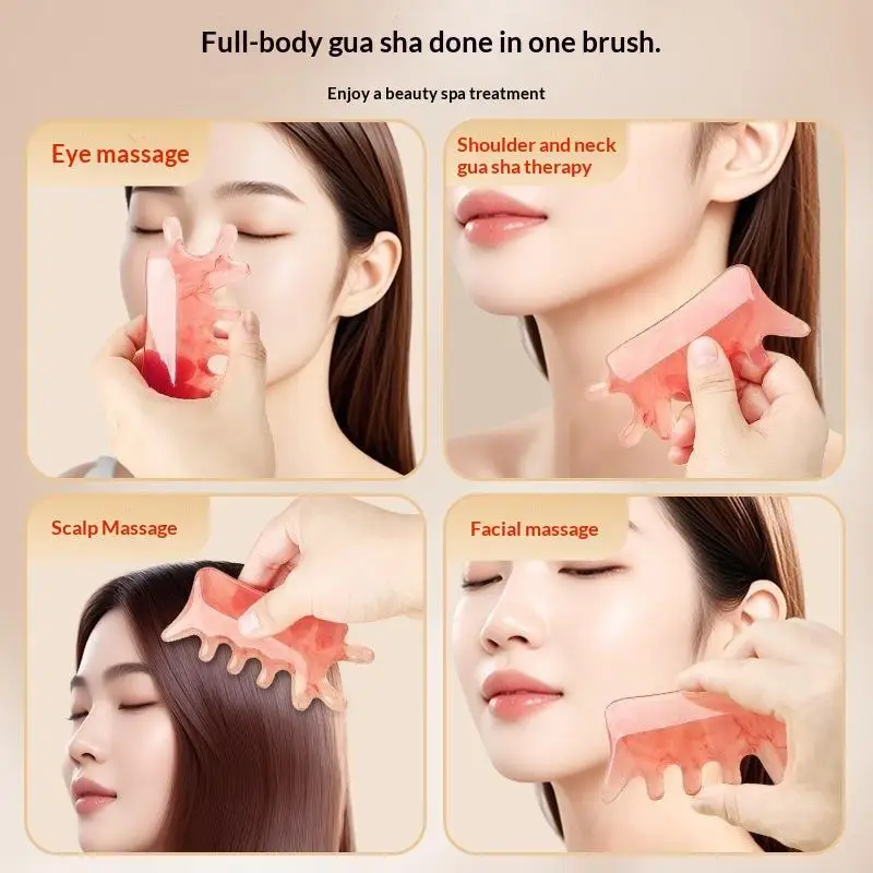 4 In 1 Resin Head Massage Comb Meridian Scalp Dredging Massager Guasha Tool for Post-workout Relaxation Home Use