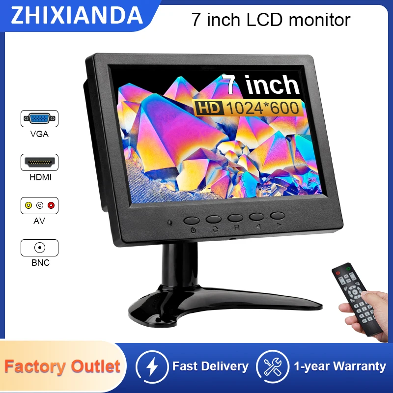 7 Inch IPS 1024x600 Desktop LCD Screen Plastic Shell with HDMI VGA BNC AV USB Input for Car Camera Monitor