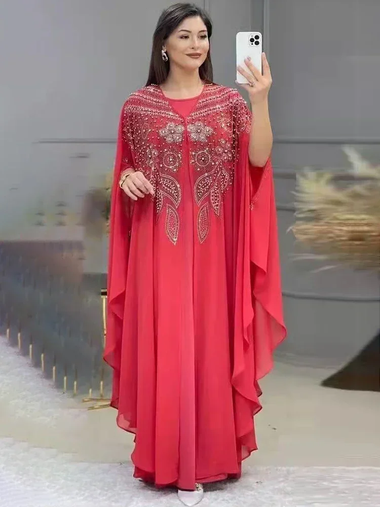 

Абая для женщин, роскошное шифоновое платье Boubou в Дубае 2024, мусульманское модное платье, кафтан, марокаин, свадебная вечеринка, Djellaba Femme