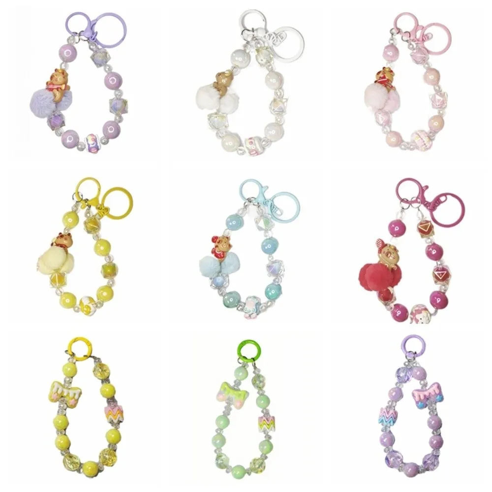 Kawaii Capyabra Beaded Phone Chain Bow Sweet Bead Phone Pendant Cute Cartoon Phone Wrist Strap Mobile Phone