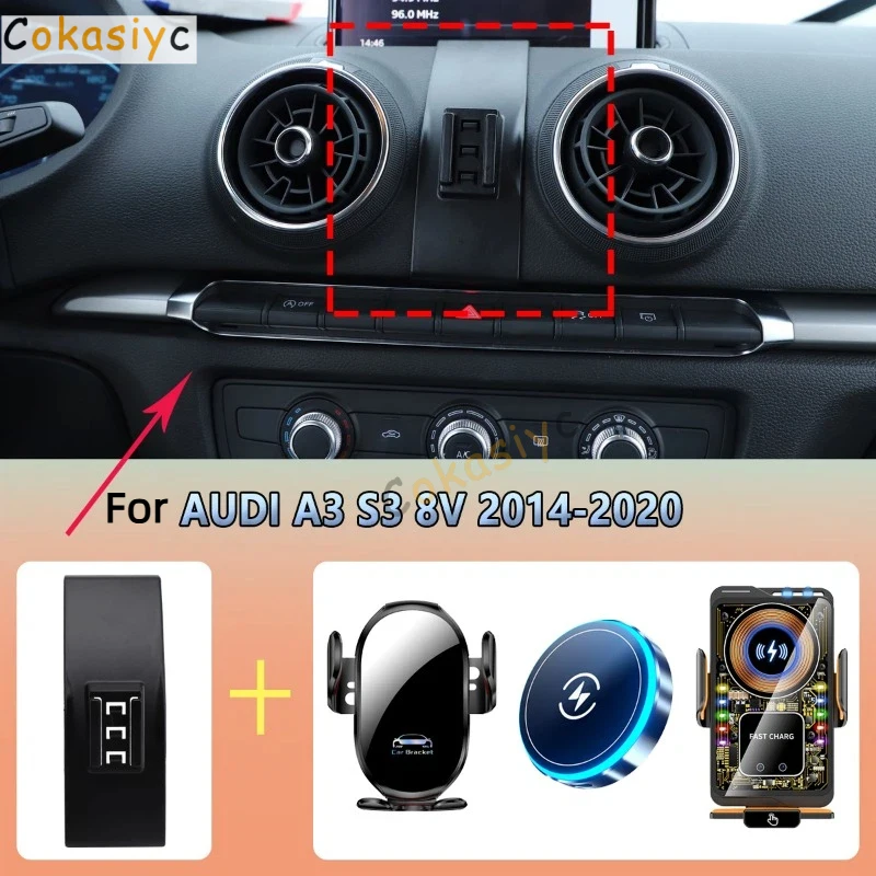 Suporte de telefone para carro, para AUDI A3 S3 8V 2014 2015-2020, carregamento magnético sem fio, suporte dedicado para celular, acessórios