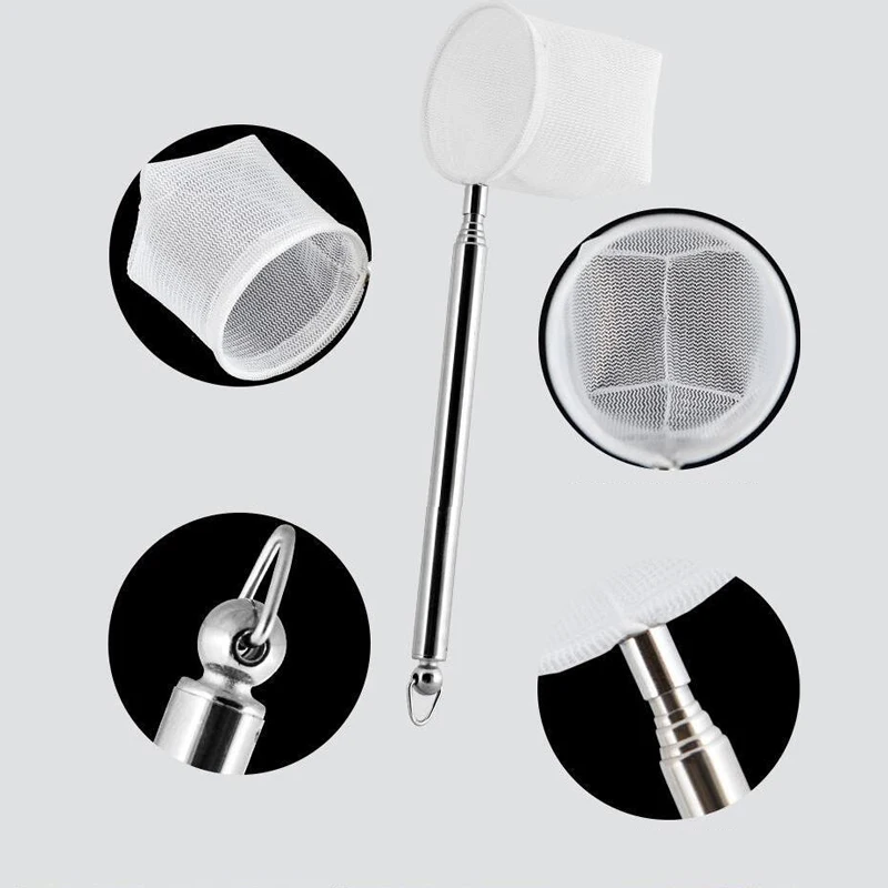 1pc Aquarium Retractable 3D Stainless Steel Fishnet Pocket Shrimp Catching Fish Tank Cleaning Net Round Square Shape