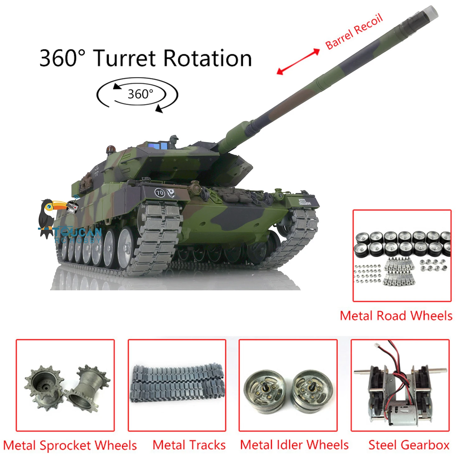 Henglong 1/16 Customized Leopard2A6 Remote Control Tank 3889 With Metal Tracks BB pellets Cannon Retractable 7.0 Version As Gift