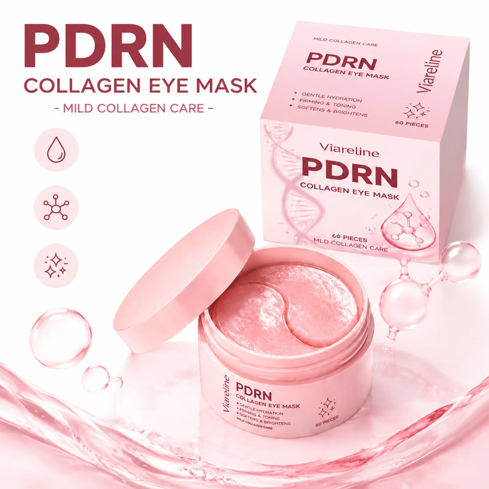 PDRN & Collagen Pink Eye Mask Firming Under‑Eye Patches  For Dark Circle And Puffiness Brightening Soothing Tired Eye Skin