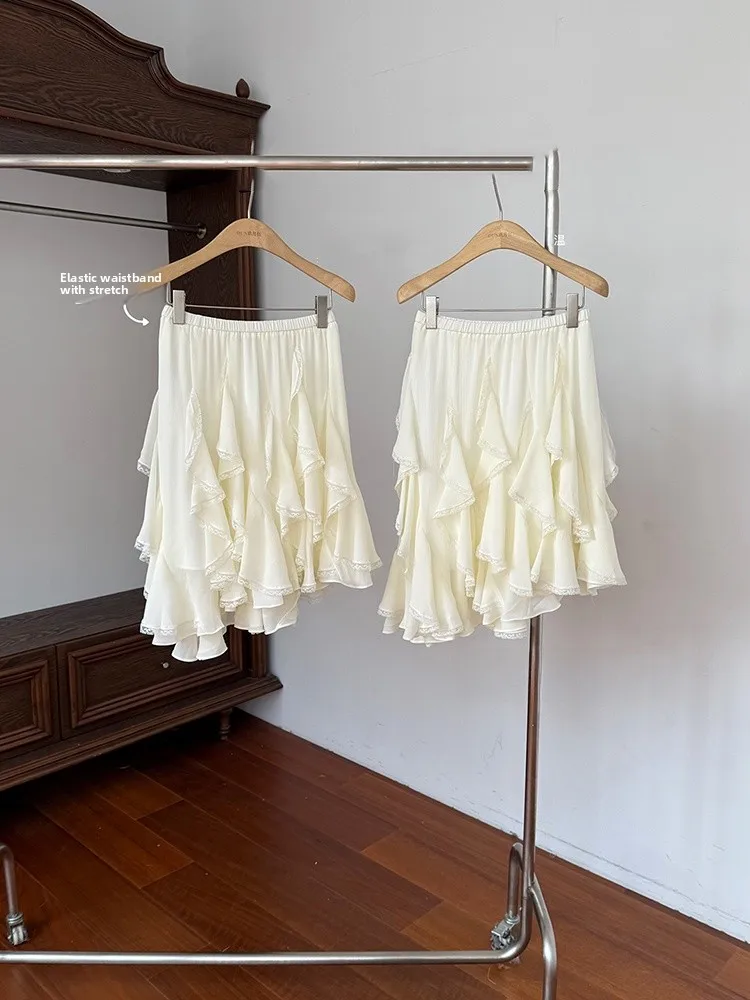 تنورة نصفية غير متماثلة رومانسية كالحكايات الخيالية، تنورة نسائية عصرية متعددة الاستخدامات بطول متوسط، تنورة كورية الطراز مطو...