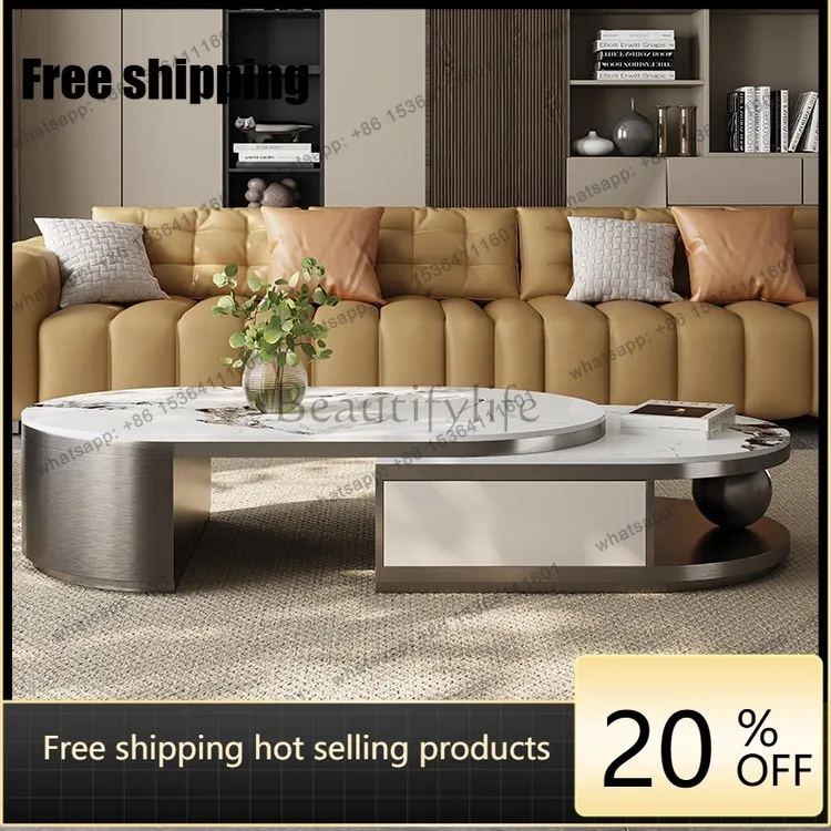 

Italian coffee table living room home minimalist modern telescopic rock slab light luxury coffee table
