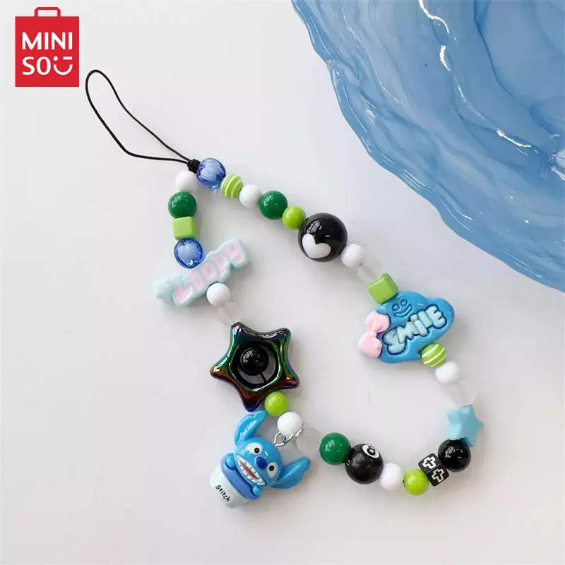 Miniso Stitch Mobiele Telefoon Armband Lanyard Voor Iphone Samsung Huawei Xiaomi Case Kraal Anti-Verloren Polsband Auto Sleutelhanger