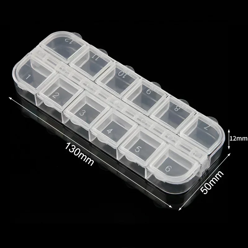 6/12 Grids Acrylic Nail Storage Box Rhinestones Nail Jewelry Container DIY Nails Organizer Empty Case Manicure Powder Beads Gem