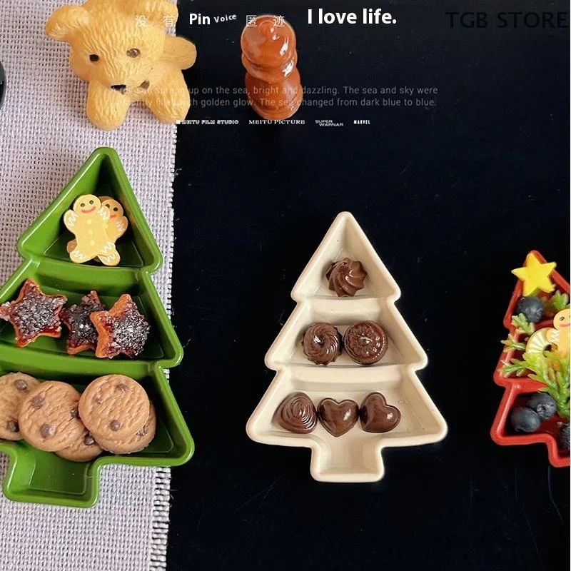 1Pcs Mini Christmas Tree Fruit Plate Dessert Meal Plate Model Dollhouse Miniature Decoration DIY Accessories Toys
