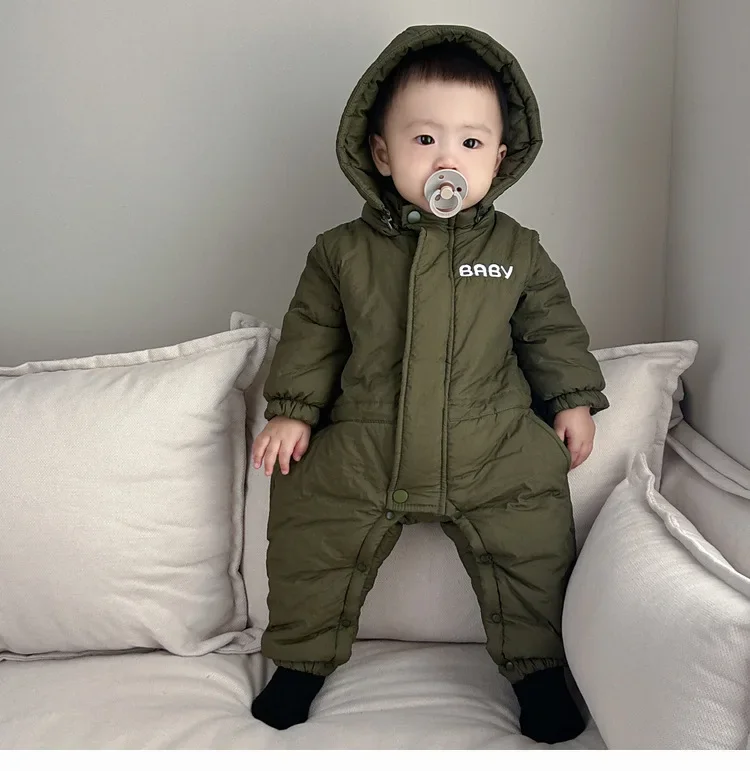 Baby Jumpsuit Winter Clothing Boys and Girls Baby Hooded Workwear Thick Cotton Clothes Rompers Newborn Plush Clothes