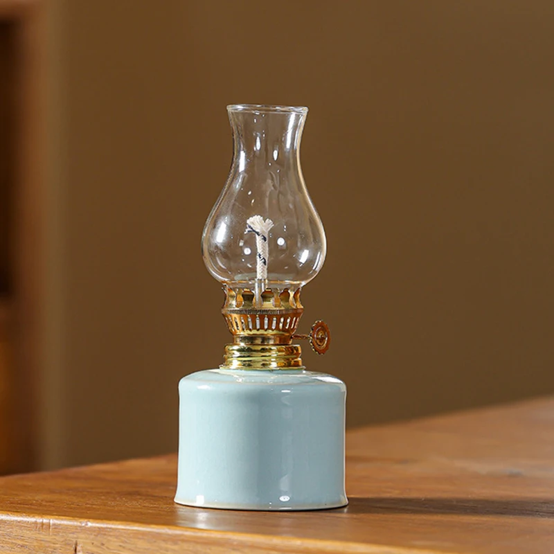 Chamber Oil Lamp For Indoor Use Home Decor W/ Wick & Cover Rustic Hurricane  Lamp Oil Lantern Table Decor Lighting