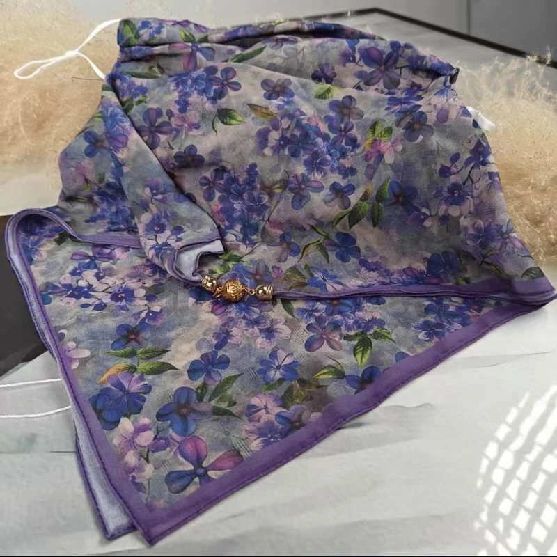 

LTT sunscreen veil hanging ear silk scarf magnetic buckle mask chiffon gradual change printing ancient style