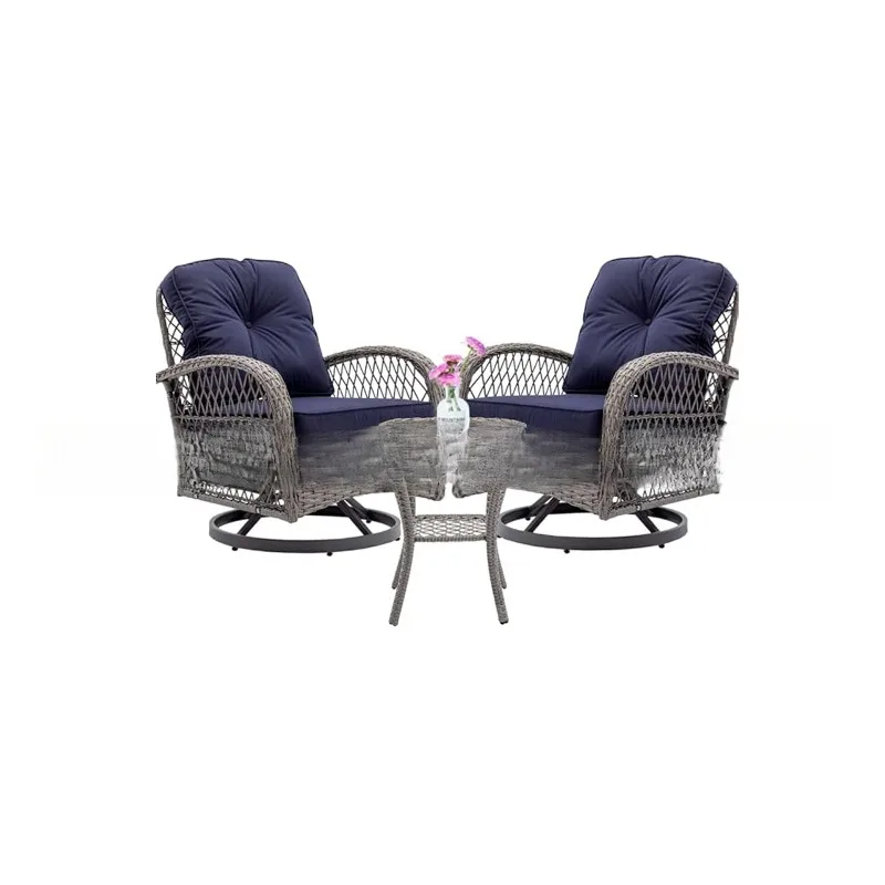 

Rattan leisure sofa chair set three-piece rotatable chair hotel bed and breakfast rooftop chair combination anti-purple